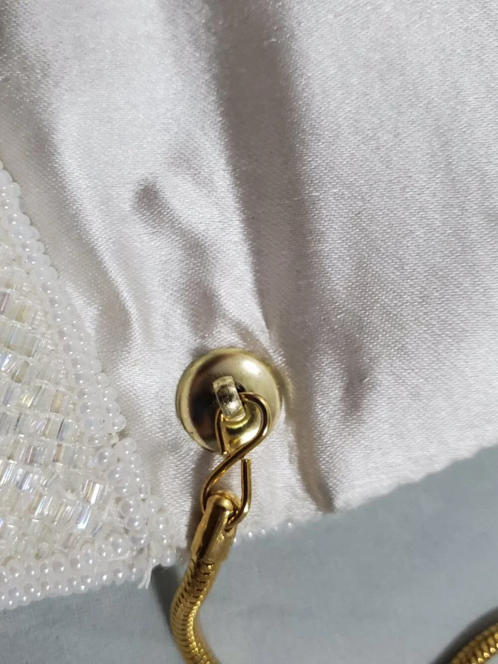 Vintage White Beaded Evening Bag Clutch Snake Chain Strap Rainbow Shimmer Beads
